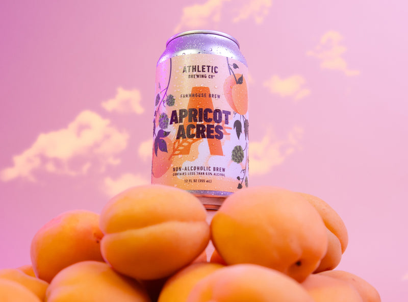 Apricot Acres can on a mound of apricots