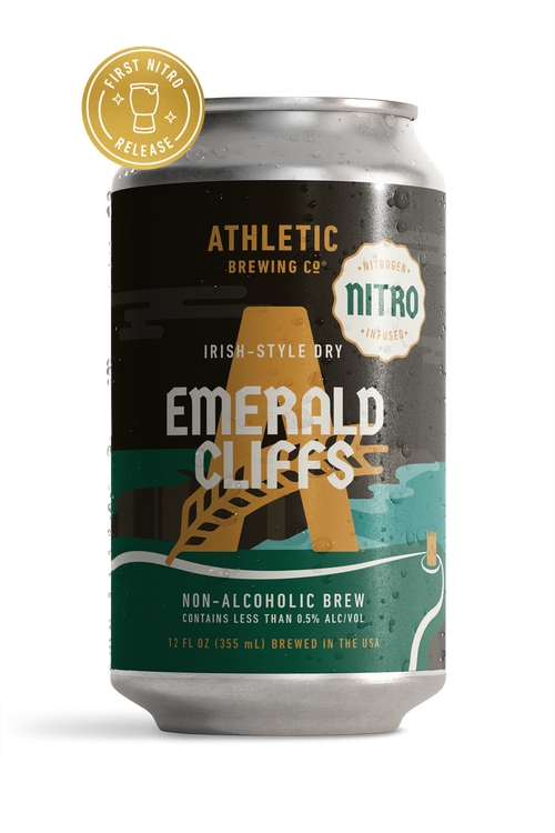 Condensation-covered can of Athletic Brewing Nitro Emerald Cliffs.