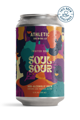 a can of soul sour with a badge "This brew gives back"