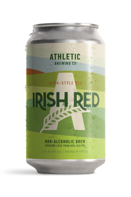 Condensation-covered can of Athletic Brewing Irish Red.