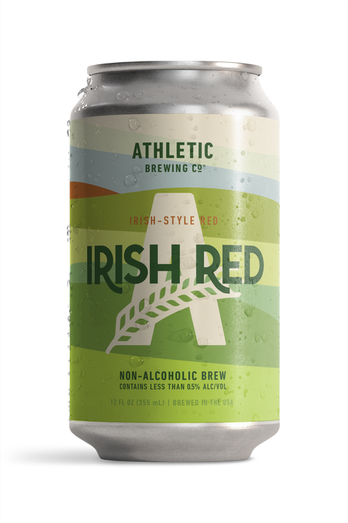 Condensation-covered can of Athletic Brewing Irish Red.